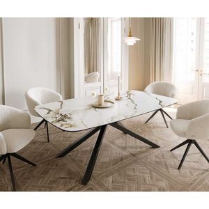 Jedálenský stôl Edge oválny 200x100 keramický Calacatta Luxe bielo vyobraziť