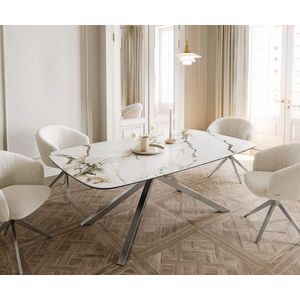 Jedálenský stôl Edge oválny 200x100 keramický Calacatta Luxe bielo vyobraziť