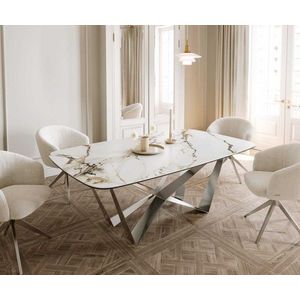 Jedálenský stôl Edge oválny 200x100 keramický Calacatta Luxe bielo vyobraziť