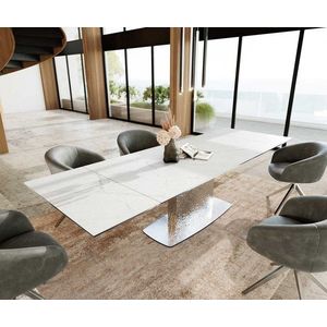 Jedálenský stôl Edge 200-300x100 keramický Laminam®Statuarietto biely vyobraziť