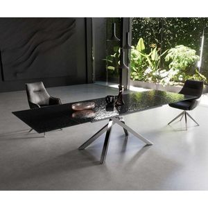 Jedálenský stôl Edge 200-300x100 reliéfne sklo dymovo čierne 3D dizajn vyobraziť