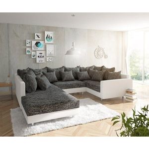 Pohovka v tvare U Clovis bielo-čierna s taburetkou a podrúčkou vyobraziť