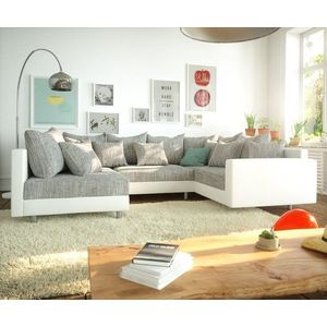 Pohovka v tvare U Clovis biela svetlosivá modulárna s podrúčkou vyobraziť