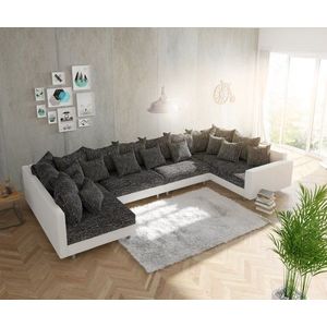 Pohovka v tvare U Clovis XL biela čierna s podrúčkami vyobraziť