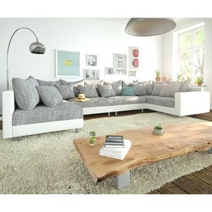 Pohovka v tvare U Clovis XL biela svetlosivá modulárna s podrúčkou vyobraziť