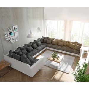 Pohovka v tvare U Clovis XXL biela čierna s podrúčkami lenivá pohovka vyobraziť