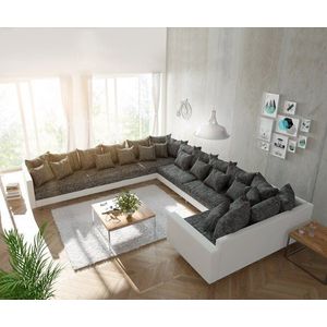 Pohovka v tvare U Clovis XXL biela čierna s podrúčkami vľavo vyobraziť