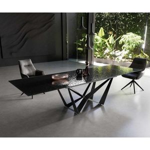 Jedálenský stôl Edge 200-300x100 Reliéfne sklo dymovo čierne 3D dizajn vyobraziť