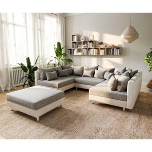 Pohovka v tvare U Clovis biela svetlosivá modulárna rozkladacia vyobraziť