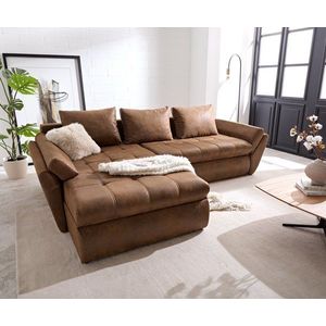 Rohová pohovka Loana 275x185 cm hnedá rozkladacia funkcia vyobraziť