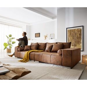 Veľká pohovka Marbeya 285x115 cm hnedá vintage s 10 vankúšmi vyobraziť