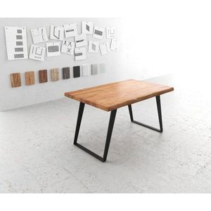 Jedálenský stôl Edge 140x90 XL akácia prírodný kovový hranatý vyobraziť