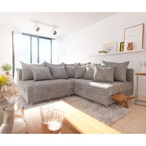 Rohová sedacia súprava Clovis svetlosivá štruktúrovaná látka lenivá vyobraziť