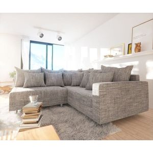 Rohová pohovka Clovis svetlosivá štruktúrovaná látka podrúčky lenivá vyobraziť