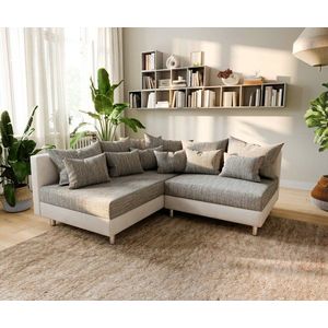 Rohová pohovka Clovis biela svetlosivá lenivá pohovka ľavá modulárna vyobraziť