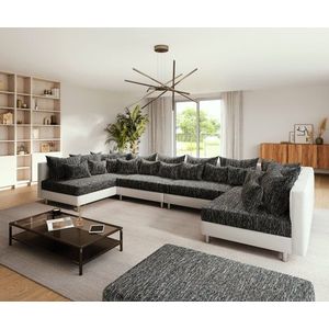 Pohovka v tvare U Clovis XL biela čierna s taburetkou vyobraziť