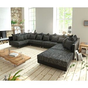 Pohovka v tvare U Clovis čierna modulárna XL s taburetkou vyobraziť