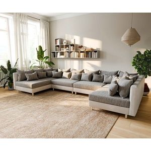 Pohovka v tvare U Clovis biela svetlosivá modulárna XL vyobraziť