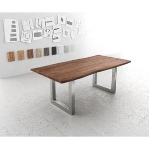 Jedálenský stôl Edge 200x100 Akácia hnedá Nerezová široká podnož vyobraziť