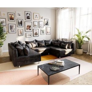 Pohovka v tvare U Clovis antracitová modulárna vintage vyobraziť