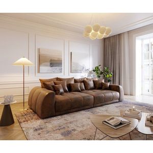 Veľká pohovka Violetta 310x135 cm hnedá vintage s vankúšmi vyobraziť