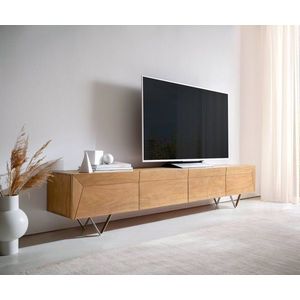 TV stolík Kayu 220 cm prírodná akácia 4 dvierka podstava v tvare V vyobraziť