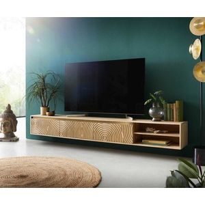 TV stolík Budaya mango prírodný 220 cm 3 dvierka 2 priehradky na vyobraziť