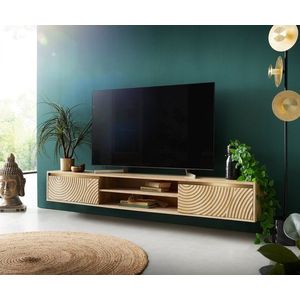 TV stolík Budaya mango prírodný 200 cm 2 dvierka 2 priehradky na vyobraziť