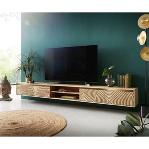 TV stolík Budaya mango prírodný 260 cm 4 dvierka 2 priehradky na vyobraziť