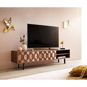 TV stolík Fevo 160 cm akáciová hnedá 2 dvierka podstavec v tvare L vyobraziť