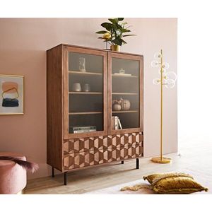 Vitrína Fevo 115x150 cm akáciová hnedá podstava v tvare L vyobraziť