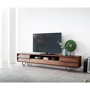 TV stolík Eloi 240x35 cm akáciová hnedá 2 dvierka 2 zásuvky podstavec vyobraziť