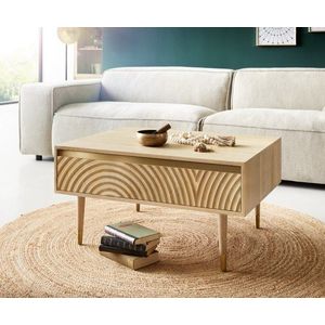 Konferenčný stolík Budaya mango prírodný 80x60 cm 2 zásuvky okrúhla vyobraziť