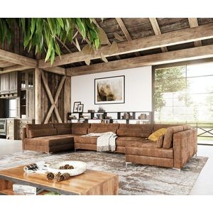 Pohovka v tvare U Elio XL 400x185 cm imitácia kože vintage hnedá vyobraziť