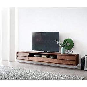 TV stolík Eloi 240x35 cm akáciová hnedá 2 dvierka 2 zásuvky závesné vyobraziť