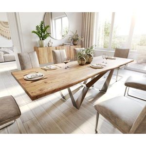 Jedálenský stôl Edge 260x100 akácia prírodná plochá oceľová podnož vyobraziť