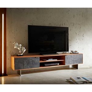 TV stolík Teele 200 cm prírodná agátová bridlica 2 dvierka podstavec vyobraziť