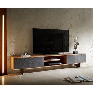 TV stolík Teele 240 cm prírodná agátová bridlica 4 dvierka podstavec vyobraziť