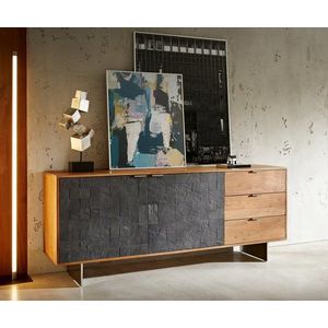 Komoda Teele 175 cm prírodná akácia a bridlica 2 dvierka 3 zásuvky vyobraziť