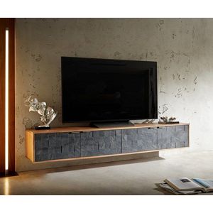 TV stolík Teele 200 cm prírodná akáciová bridlica 4 dvierka na vyobraziť