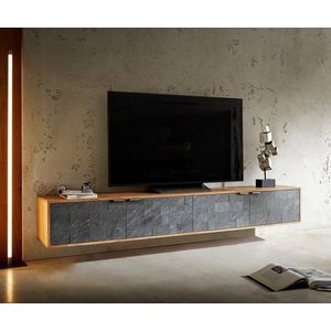 TV stolík Teele 220 cm prírodná akáciová bridlica 4 dvierka na vyobraziť