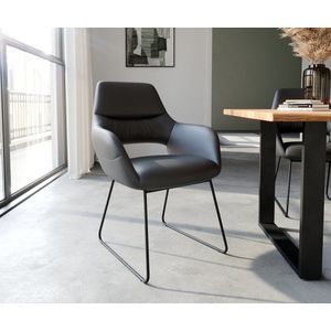 Jedálenská stolička Yago-Flex s tenkou základňou čierna pravá koža vyobraziť
