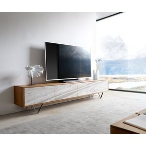 TV stolík Kleo 220 cm prírodná akácia 4 dvierka podstavec v tvare vyobraziť