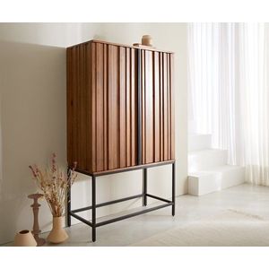 Šatníková skriňa Sivela 90x40x150 cm mango hnedá kovová čierna 2 dvere vyobraziť