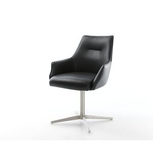 Jedálenská stolička Alja-Flex s podrúčkami pravá koža čierna podnož vyobraziť