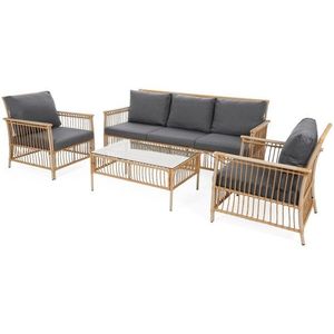 Záhradná sedacia súprava 4 ks umelý ratan / látka / sklo vyobraziť