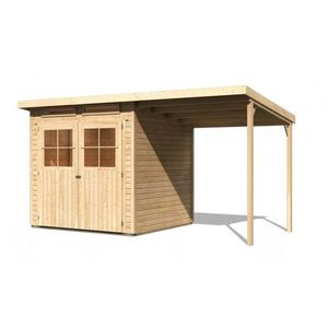 Drevený záhradný domček GLUCKSBURG 4 s prístreškom 190 Lanitplast vyobraziť