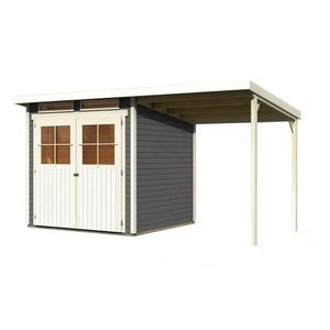Drevený záhradný domček GLUCKSBURG 3 s prístreškom 190 Lanitplast vyobraziť