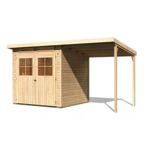 Drevený záhradný domček GLUCKSBURG 3 s prístreškom 190 Lanitplast vyobraziť