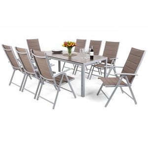 Záhradný jedálenský set 9 ks kov / textilen / WPC vyobraziť